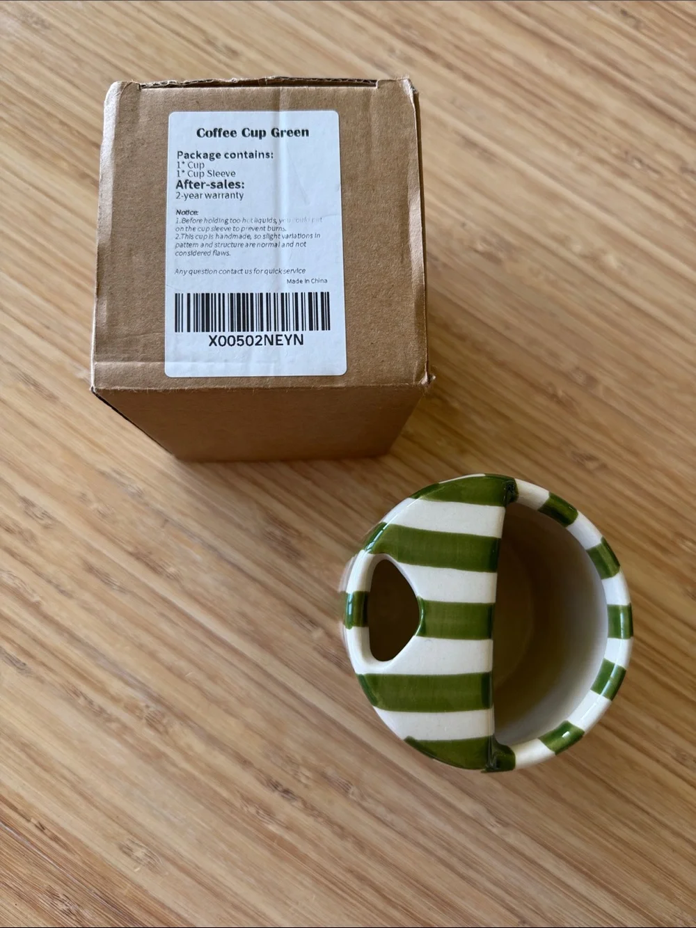 Striped Ceramic Coffee Cup - Green and White